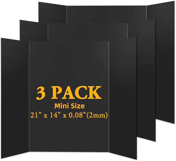 AKONEGE 3PCS Black Trifold Poster Board 21"x14" for Display & Presentation | Mini, Corrugated Cardboard, Display Board, Presentation Board, Ideal for School Project, Science Fair, Business Exhibition
