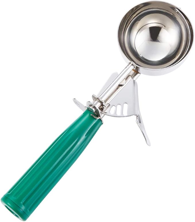 Saebye 2.7 OZ Scoop - #12 (1/3 Cup) - Disher, Ice Cream Soop, Cookie Scoop - Portion Control - 18/8 Stainless Steel, Green Handle, For Cookie, Ice Cream, Meatball, Muffin, Cupcake, Vegetable Salad