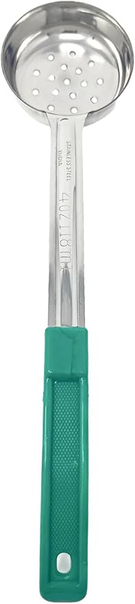 Generic 2 Pack - 4 oz. Slotted Portion Control Scoops, Spoodles - Green Handle Perforated Food Serving Spoon, Medium, Silver, MCP04EP