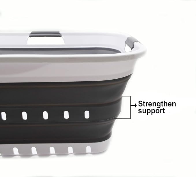 SAMMART 42L (11 gallon) Collapsible Plastic Laundry Basket - Foldable Pop Up Storage Container/Organizer - Portable Basket - Space Saving Hamper/Basket (2, White/Dark Grey)