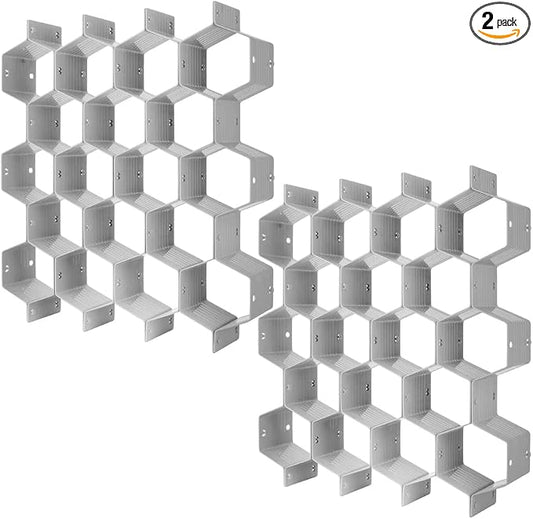 Poeland Drawer Divider Organizer DIY Plastic Grid Honeycomb Drawer Divider Gray 2 Pack