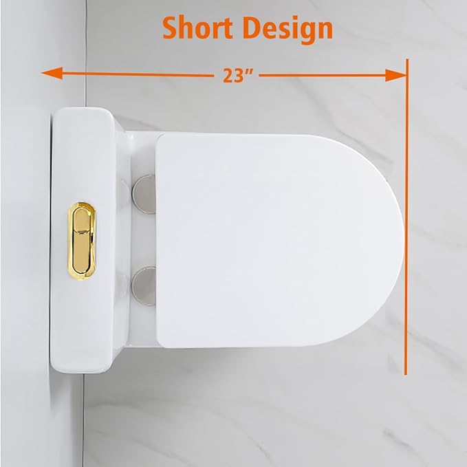 WinZo Small 23 inch One Piece Toilet with 10 inch Rough-in Compact For Compact Short Bathroom,White with Golden Button
