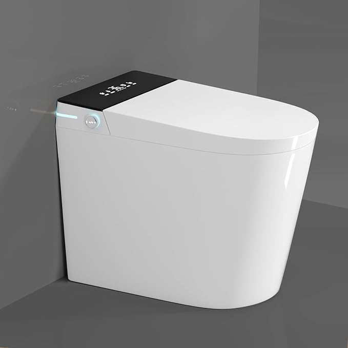 WinZo Compact Round Toilet 23" Depth,Smart Auto Flush Instant Heating and Drying For Small Modern Bathroom 12" Rough-in,White