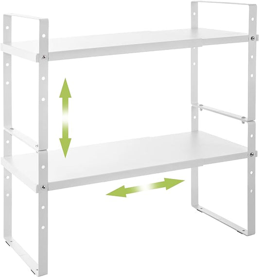 Across-Star Expandable Cabinet Shelf Organizer Rack, Stackable Kitchen Counter Storage Shelves Stand, Adjustable Height Pantry Shelf Spice Rack