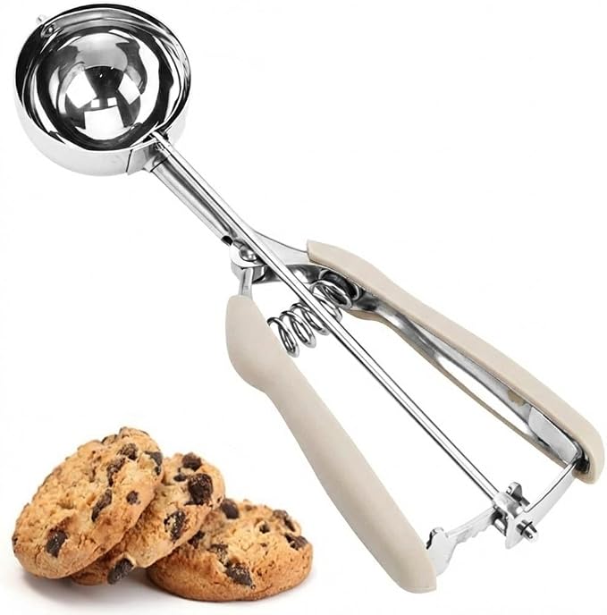Ice Cream Scoop, Cookie Scoop, 3 Tbsp/ 45 ml/ 1.5 oz Cookie Scoops for Baking, 18/8 Stainless Steel Cookie Scooper for Baking, Ice Cream Scooper with Trigger Release, Cookie Dough Scoop (White)