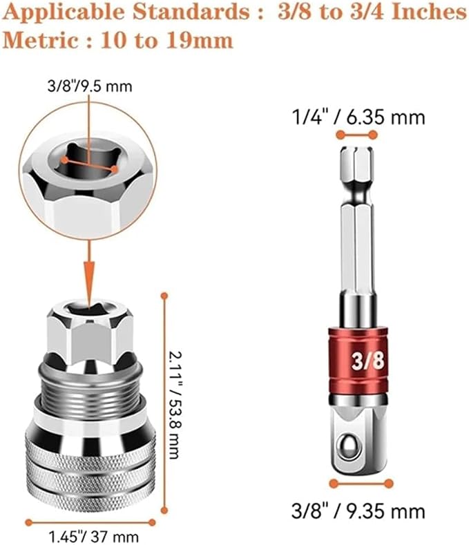 Multi-Function Universal Socket Wrench Tool - Universal Maintenance Tool, Adjustable Universal Socket Wrench for 3/8''-3/4'' Drive Ratchet Torque Wrench & Power Drill (2Sets)