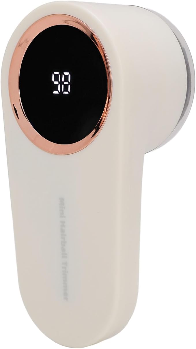 Fabric Shaver and Lint Remover, Electric Defuzzer with 6-Leaf Stainless Steel Blades, Removable Bin, Dual Protection, for Clothes, Sweater, Couch, Blanket, Curtain (Cream White)