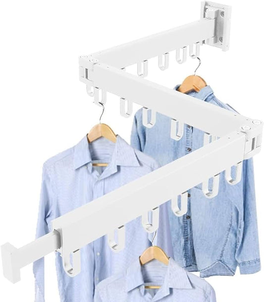 HYGRAD BUILT TO SURVIVE Clothes Drying Rack Wall Mounted Clothes Drying Airer Rack, Retractable Fold Away Laundry Drying Rack Outdoor & Indoor Neat Formal Drying Rack (Three Rod - 114cm Long (WHITE))
