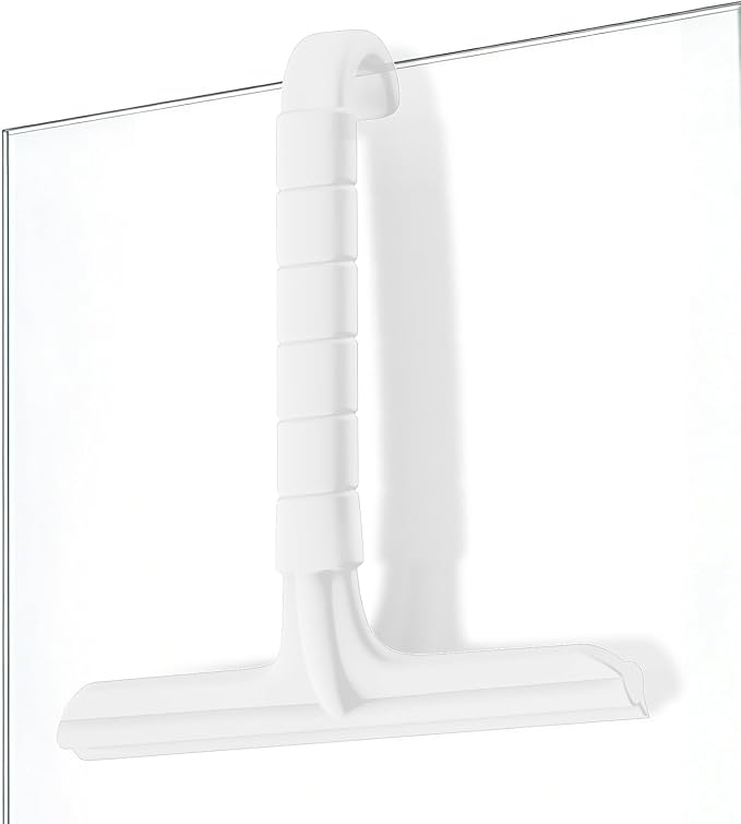 Roylvan Silicone Shower Squeegee, All-in-One Shower Squeegee for Glass Doors with Built-in Hook, Household Window Mirror Cleaner for Bathroom Glass Kitchen Tile Wall Car, White