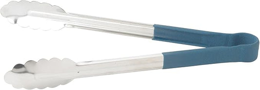 Winco Utility Tong with Blue Non-Slip Grip, 12-Inch, Stainless Steel