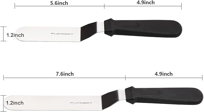 Angled Icing Spatula, Stainless Steel Offset Spatula, Cake Spatula Set of 2 Black 6, 8 inch Blade