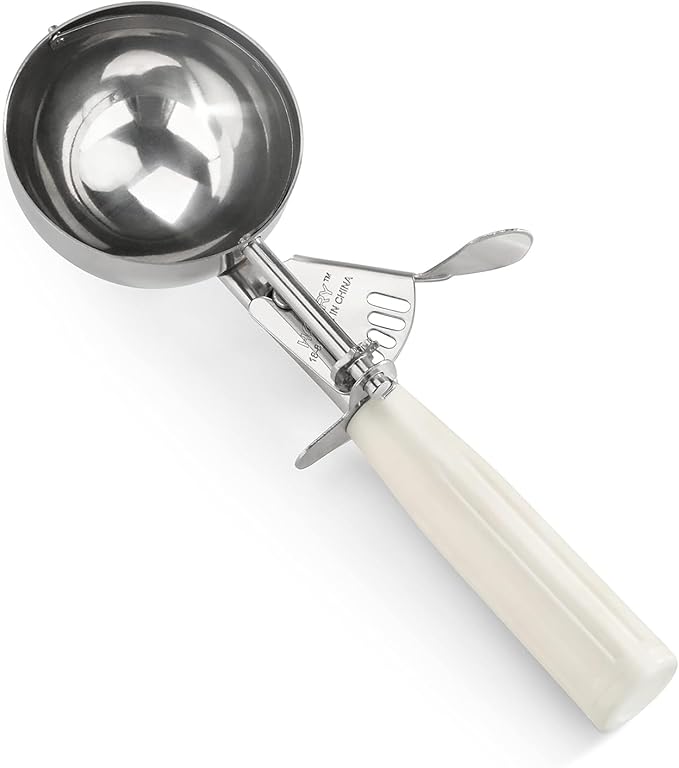 Portion Scoop - Disher, Cookie Scoop, Food Scoop - Portion Control - 18/8 Stainless Steel, White Handle (#6 / 5oz)