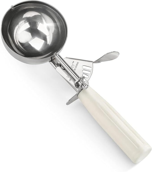Portion Scoop - Disher, Cookie Scoop, Food Scoop - Portion Control - 18/8 Stainless Steel, White Handle (#6 / 5oz)