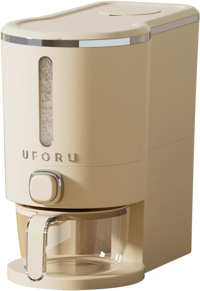UFORU Rice Dispenser, Rice Storage Container with Measuring Cup for Kitchen Pantry Household, Dry Food Storage Containers Airtight, Sealed Moisture Proof, Cream White 13 Lbs