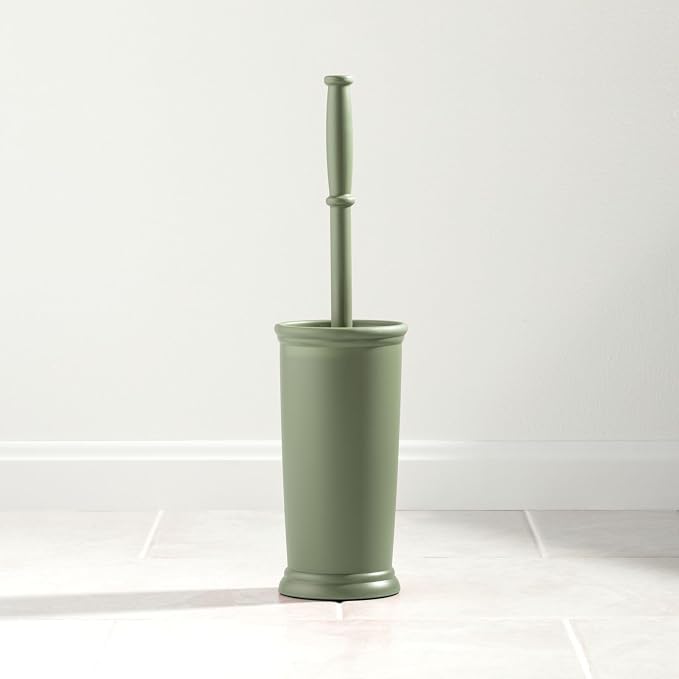 mDesign Toilet Bowl Brush and Holder - Covered Bathroom Toilet Brush - Standing Toilet Bowl Scrubber in Modern Holder - Space Saving, Deep Cleaning Brush for Toilet - Hyde Collection - Olive Green