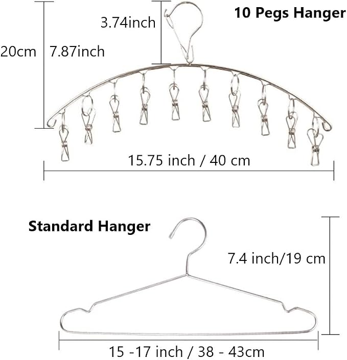 6 Pack Laundry Drying Hanger Rack, Stainless Steel Sock Underwear Peg Hanger with 10 Pegs Windproof Hokk