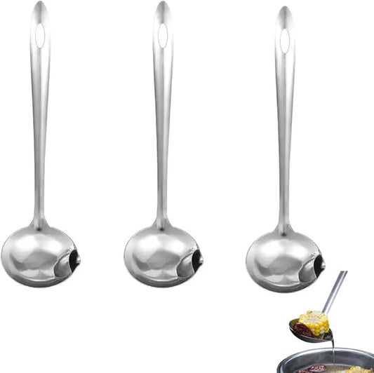 3 Pack Soup Ladle Fat Separator Stainless Steel Ladle with Pour Spout Oil Separator Soup Spoon Grease Strainer Serving Spoon Gravy Pouring Ladles for Soups Stocks Sauces Broth Drippings