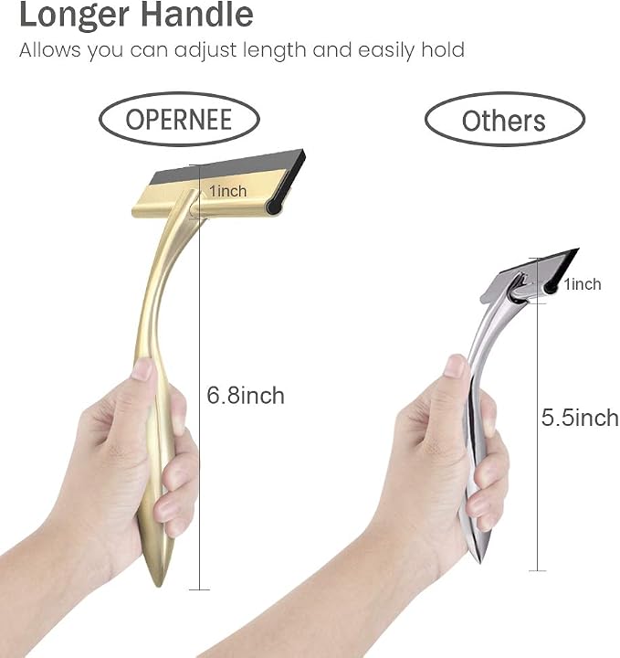 Shower Squeegee with Self Adhesive Hook, 14 Inches Stainless Steel Squeegee Cleaner, All-Purpose Window Scraper for Bathroom Doors, Mirror, Windows and Car Glass, Light Gold