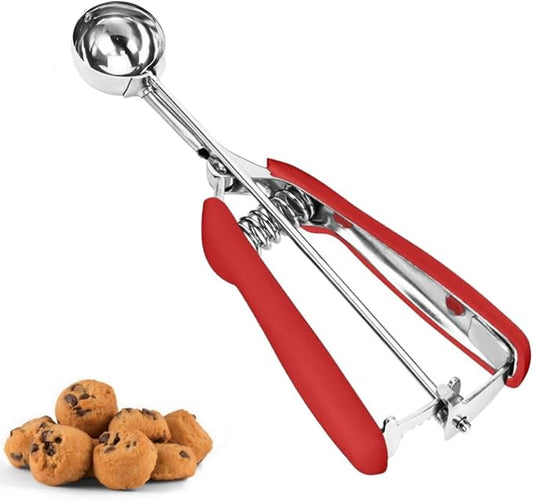 Cookie Scoop, Ice Cream Scoop, 2Tsp/10ml/0.34oz Cookie Scoops for Baking, 18/8 Stainless Steel Cookie Scooper for Baking, Mini Cupcake Scoop, Cookie Dough Scoop with Non-slip Grip (Red)