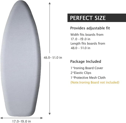 SheeChung Ironing Board Cover and Pad 19x51,Thick Cotton Cover,Scorch and Stain Resistant Iron Board Cover with Padding,Extra Large Iron Covers with Adjustable Fasteners and Velcro,Silver Grey