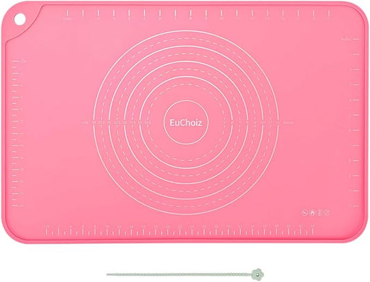 Silicone Pastry Mat 20"*16" Extra Thick Non Stick Baking Mat Food Grade Silicone Dough Rolling Bake Mat with Edge Heightening Pink