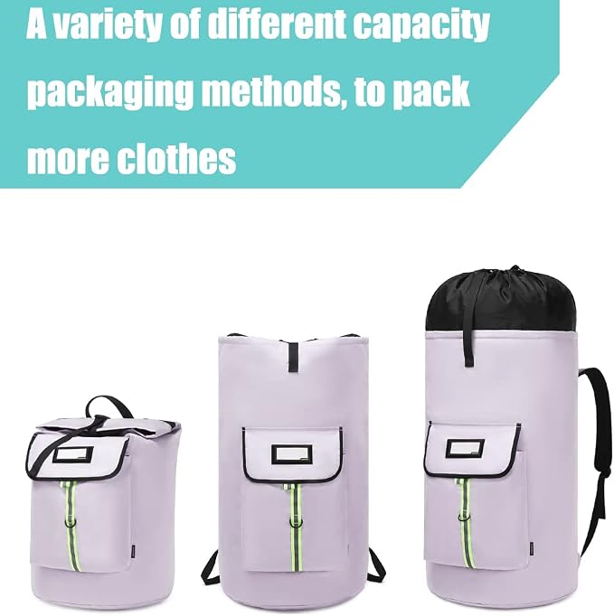 laundry bag backpack,extra-large heavy duty laundry bags,laundry backpack for college students,drawstring closure (Light purple laundry bag backpack)
