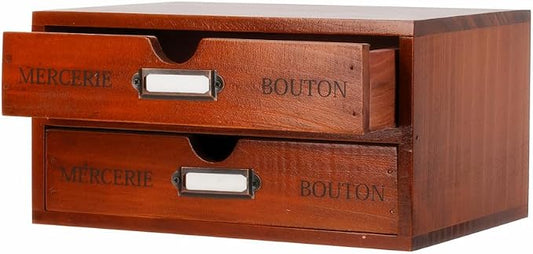 Small Wooden Drawers Wooden Box with Drawer Brown | 2 Drawer Storage Box for Apothecary Cabinet, Apothecary Drawers，Desktop Organizer with Metal Handles for Office，Home