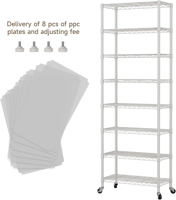Golpart 8Tier Adjustable Storage Shelves Metal Wire Shelving Standing Shelf | Utility Heavy Duty Unit Rack Closet Organize for Home Kitchen Laundry Room Organization Pantry 12"Dx22"Wx72"H White