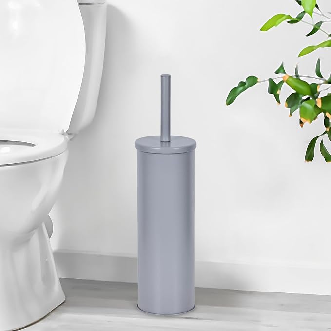 Deep & Sturdy Toilet Bowl Brush with Holder - Durable Scrubbing - Toilet Cleaners - Household Essentials - Bathroom Cleaner - Cleaning Supplies - Household Supplies, Matte Gray