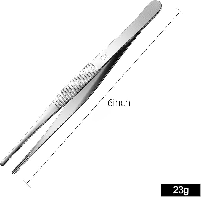 Aniso long tweezers with precision serrated kitchen tweezers tongs for barbecue and hand-made stainless steel cooking tweezers（6 inches）