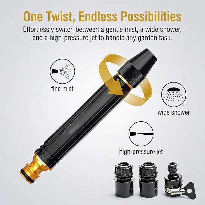 High Pressure Car Wash Water Gun, Heavy Duty Adjustable Metal Garden Hose Nozzle with Brass Connector, Multi Spray Mode Power Washer Nozzle for Car Washing, Yard Patio Cleaning & Plant Watering