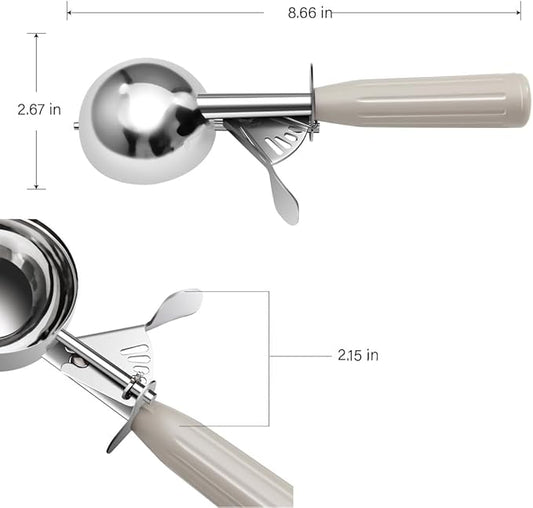 TOPKITCHEN Commercial-Grade Ice Cream Scoop 3.25 oz, 18/8 Stainless Steel Cookie Scoop with Plastic Handle, Portion Control Disher Scoop for Bakeries, Restaurants & Dessert Shops, #10, Ivory