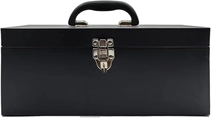 16" Portable Metal Toolbox Large Tool Box 18-Gauge Fishing Tackle Box Tool Box Drawer Organizer Steel Toolbox With Metal Latch and Handle Black