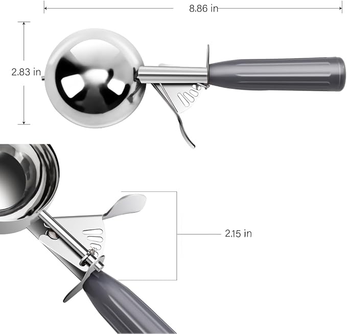 TOPKITCHEN Commercial-Grade Ice Cream Scoop 4 oz, 18/8 Stainless Steel Cookie Scoop with Plastic Handle, Portion Control Disher Scoop for Bakeries, Restaurants & Dessert Shops, #8, Grey
