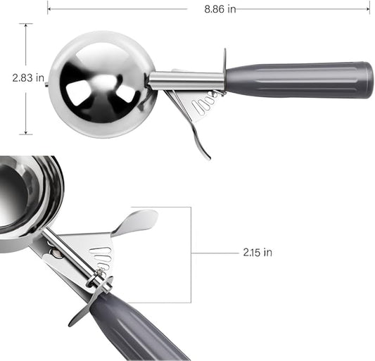 TOPKITCHEN Commercial-Grade Ice Cream Scoop 4 oz, 18/8 Stainless Steel Cookie Scoop with Plastic Handle, Portion Control Disher Scoop for Bakeries, Restaurants & Dessert Shops, #8, Grey