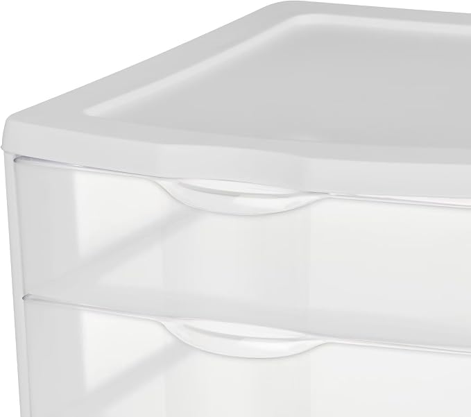 3-Drawer Clear Plastic Desktop Organizer, White | Stackable Design, Anti-Slip Drawer Stops, Letter/A4 Size Fit, 13.50 x 11.00 x 9.63 in, No Assembly Required