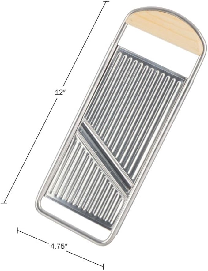 Handheld Mandoline Slicer for Kitchen - Stainless Steel Flat Mandolin with Cherrywood Handle - Julienne Cutter for Vegetable and Fruits - Italian Made Kitchen Gadgets by Kings County Tools