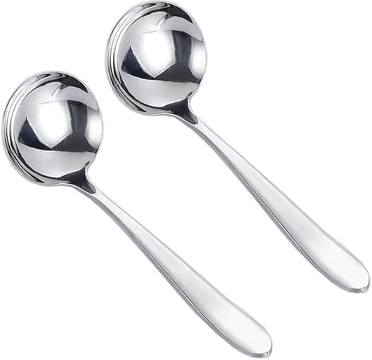 Small Soup Ladles,7.6'' Gravy Ladle 18/10 Stainless Steel Kitchen Cooking Serving Ladle for Soups,Sauces,Stews and More,Silver (2pack)