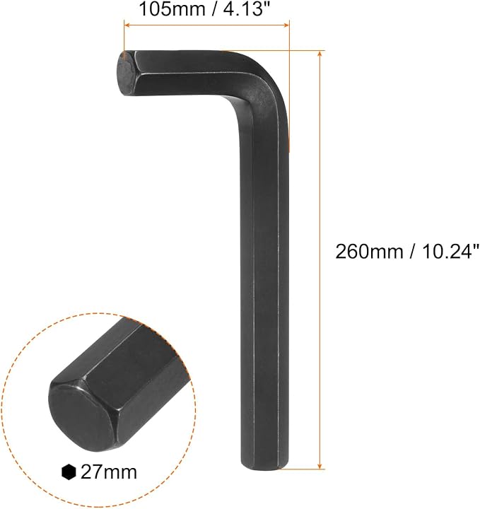 HARFINGTON Hex Key Wrench 27mm L-Shape Hexagon Metric Wrenches Chrome Vanadium Steel Repairing Tool for Home Repair, Black