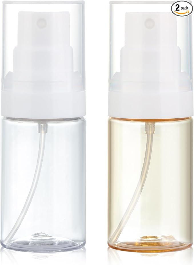 Travel Spray Bottles 2 Pack 1.35oz Small Fine Mist Spray Bottles, Portable Refillable Plastic Travel Bottle Set for Toners, Perfume, Rose Water