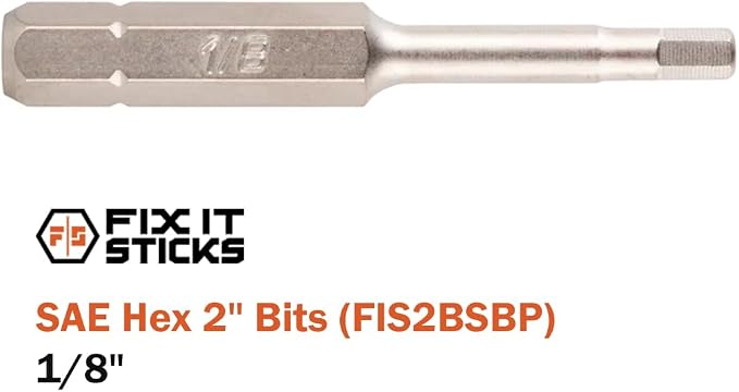 Fix It Sticks 2-Inch 6Pcs Gunsmith Bit Set Compatible with 1/4" Drivers | Multi-Purpose Durable Nickel Finished Screwdriver Pack, Holder Included, SAE Hex, FIS2BSBP