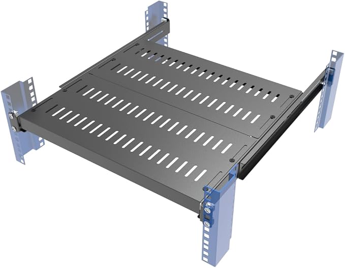 1U Vented 4-Post Adjustable Server Shelf -Mounting 16.5-29" D | Universal Tray Adjustable Mounting Depth for 19 Inch Network Equipment Server Rack or Cabinet , Black