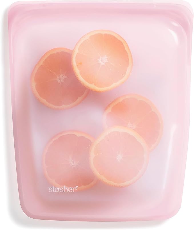 Stasher Silicone Reusable Storage Bag, Half Gallon Bag, Reusable Freezer Bags, Microwave, Dishwasher, Oven Safe, Sous Vide, Premium Lunch Container, Eco Friendly, Food Storage Bags, 64 oz, Pink