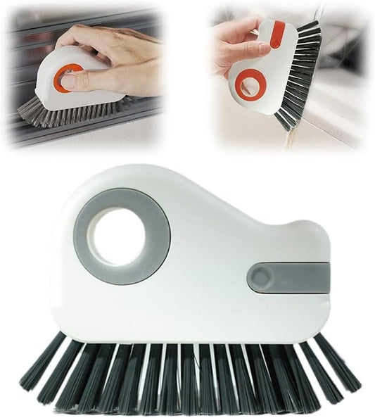 2 in 1 Groove Cleaning Brush, Window Track Cleaner Brush with Hidden Scraper, Crevice Cleaning Brush for Sliding Door Track, Window Sill, Narrow Gaps, Kitchen & Bathroom Cleaning Tool (White)