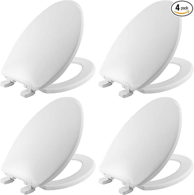 Mayfair Caswell Modern Slow Close Toilet Seat, Durable Plastic Seat, Made in USA, Elongated, White, 4-Pack