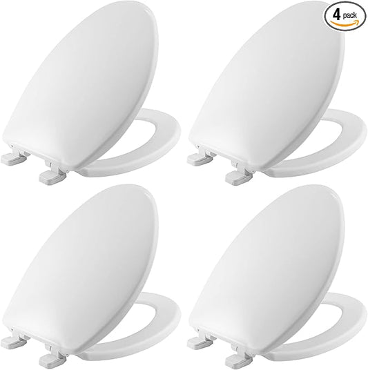 Mayfair Caswell Modern Slow Close Toilet Seat, Durable Plastic Seat, Made in USA, Elongated, White, 4-Pack
