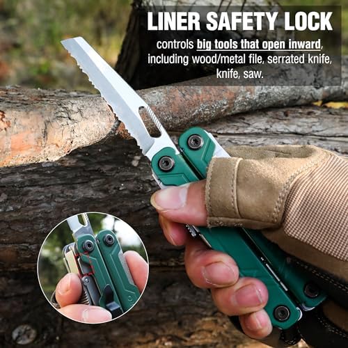 WORKPRO 18-in-1 Multi Tool Pliers, Gifts for Men, Stainless Steel EDC Multitool with Pocket Knife, 2 Safety Locks, Belt Clip and Oxford Pouch, Utility Multiuse Tool for Camping (Pack of 2)
