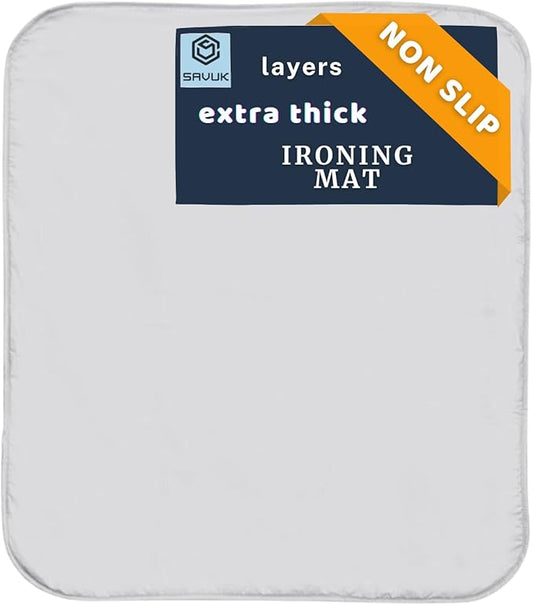 SAVUK Portable Ironing Mat Standard Size Silicone Coated Extra Heavy Duty Thick Padding, Heat Reflective, Non Stick Scorch and Stain Resistant (Ironing Mat - 21"x28")