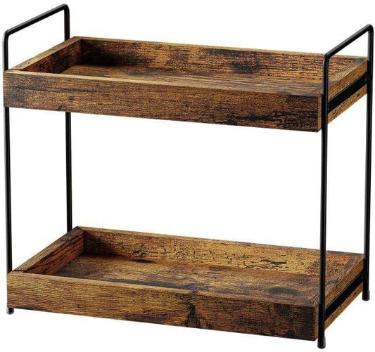 2-Tier Wood Bathroom Counter Organizer, Kitchen Spice Rack | Multi-Use Storage Shelf, Holds Toiletries, Cosmetics, Perfume And Seasoning, Fits Vanity And Countertops
