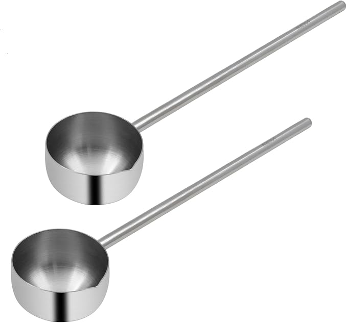 2Pcs Stainless Steel Cooking Spoons, Sauce Scoop with Long Handle 304 Stainless Steel Deep Oil Sauce Spoon for Kitchen Cooking, Serving